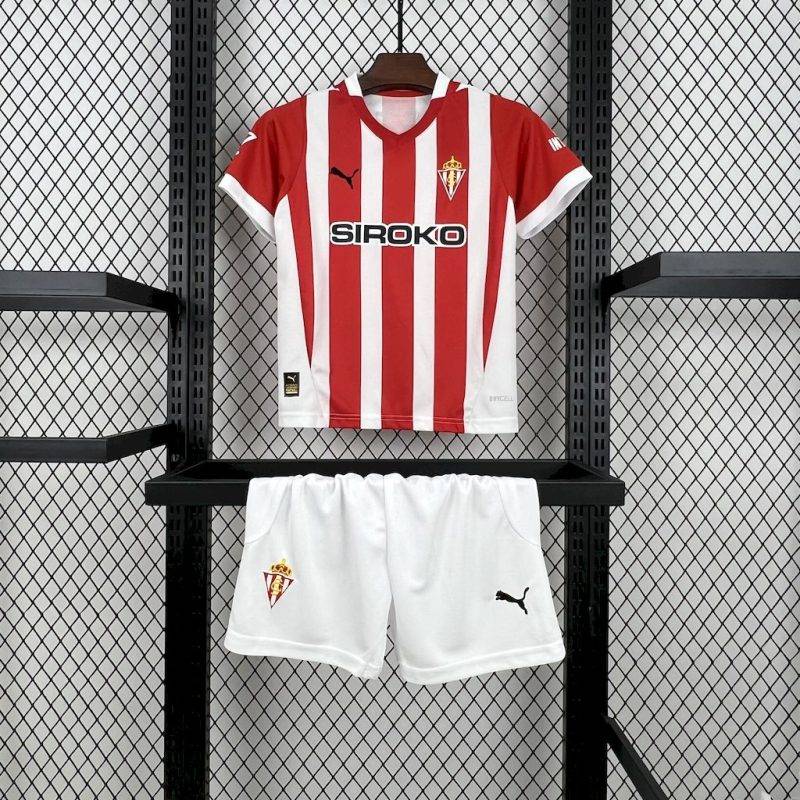7815e98fbbe3557b025a22f4a0d59ad8 2024/2025 Sporting de Gijon Home Football Shirt Kids Size 1:1 Thai Quality