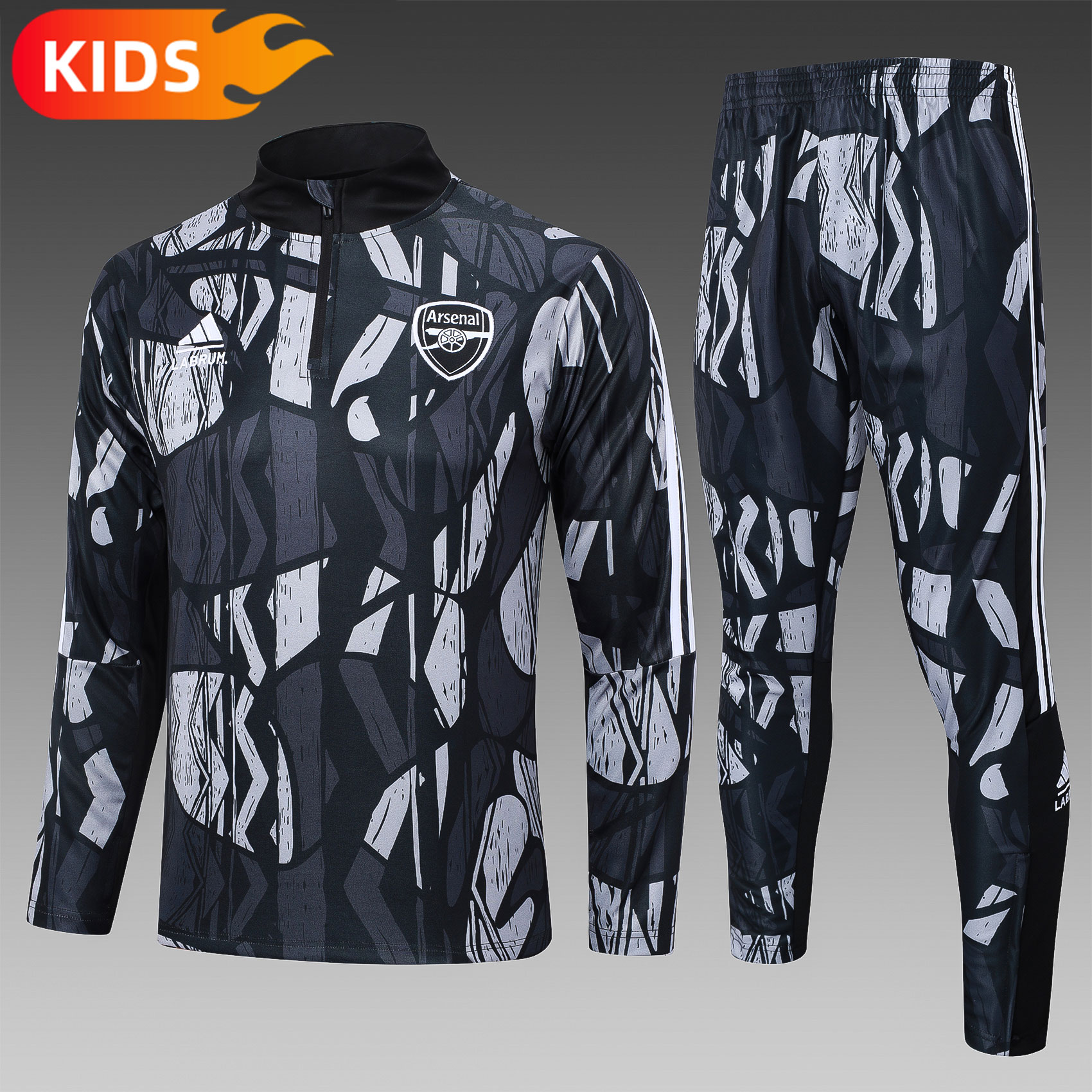 2024/2025 Arsenal Half-Pull Training Wear Black and gray Football Shirt Kids Size