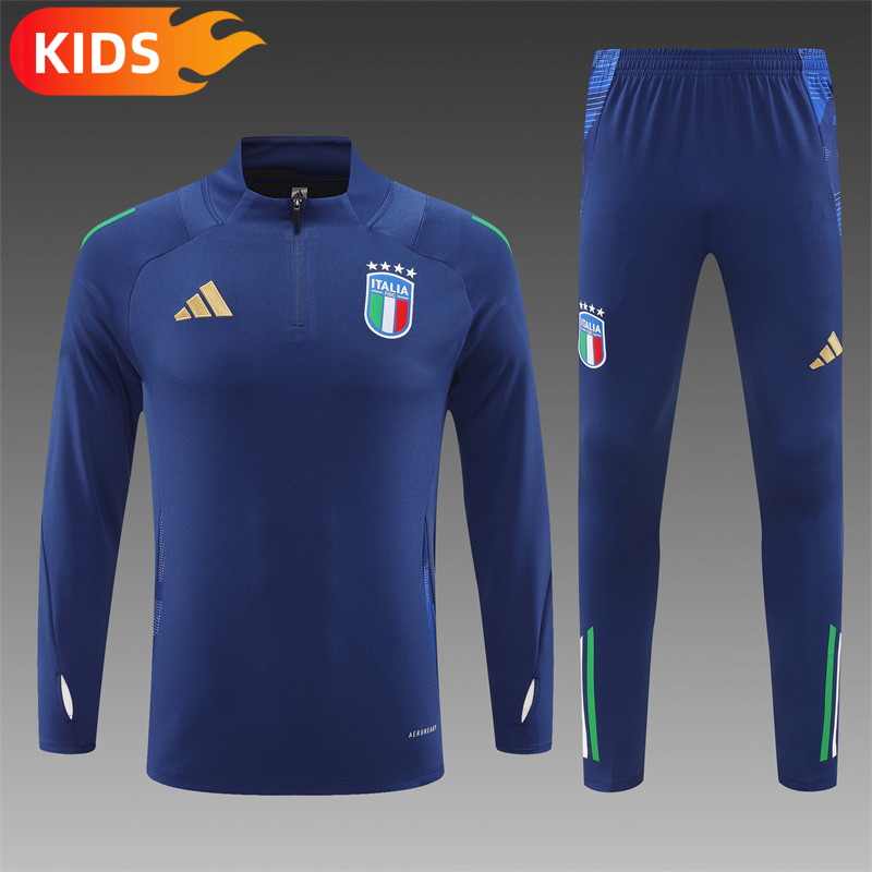 7d340cd84709d62a57c86ac640198b98 2024/2025 Italy Half-Pull Training Wear Royal Blue Football Shirt Kids Size