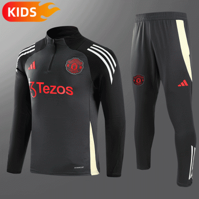 2024/2025 Manchester United Half-Pull Training Wear Black Football Shirt Kids Size