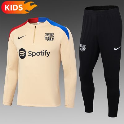2024/2025 Barcelona Half-Pull Training Suit Yellow Football Shirt Kids Size