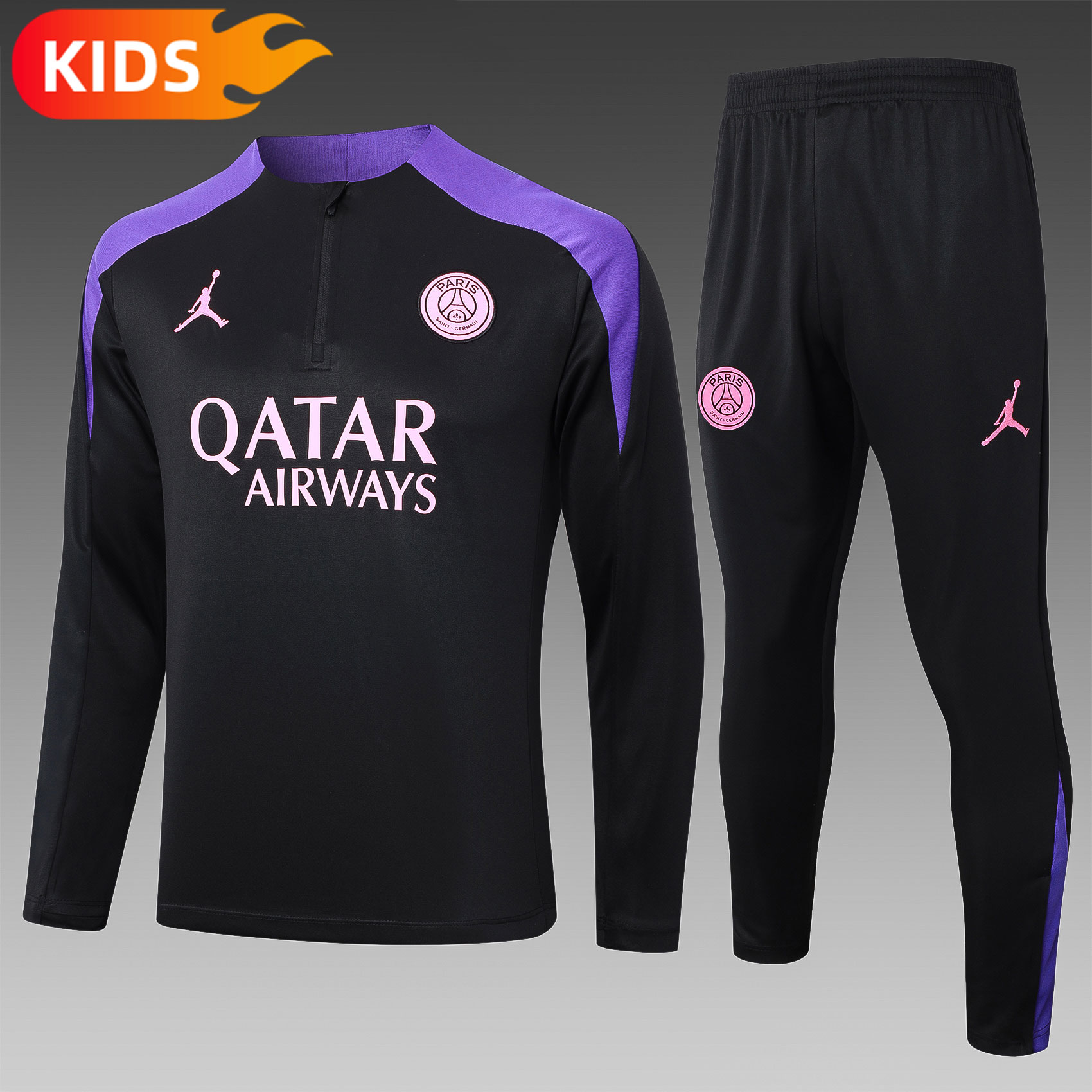 2024/2025 Paris Saint-Germain Half-Pull Training Wear Black Football Shirt Kids Size