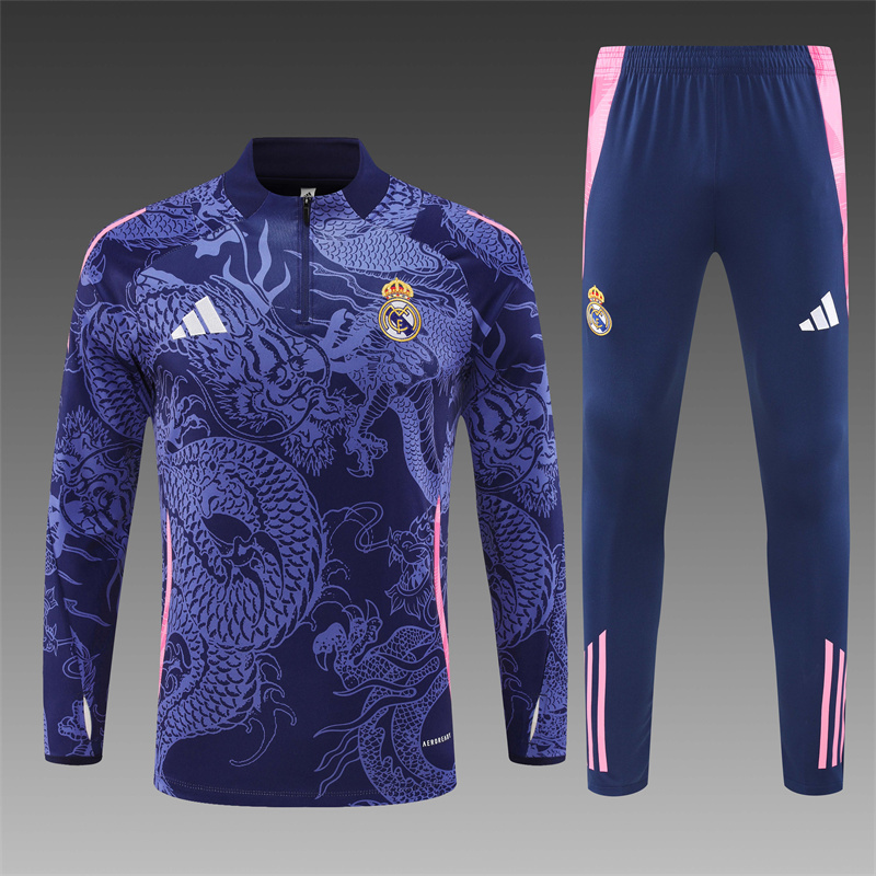93d6cb3ba27b615de18beeaed722217d 2024/2025 Real Madrid Half-Pull Training Wear Royal Blue Football Shirt