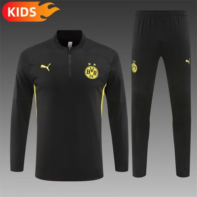 2024/2025 Dortmund Half-Pull Training Wear Black Football Shirt Kids Size