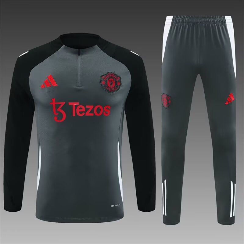9dcd71f9a8dfebf263b3a628fdc1ef4c 2024/2025 Manchester United Half-Pull Training Wear Dark Gray Football Shirt