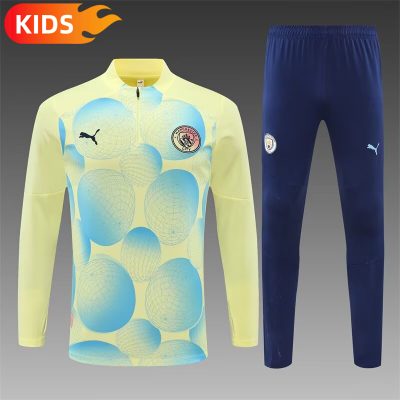 2024/2025 Manchester City Half-Pull Training Wear Light Yellow Football Shirt Kids Size