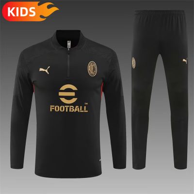 2024/2025 AC Milan Half-Pull Training Wear Black Football Shirt Kids Size