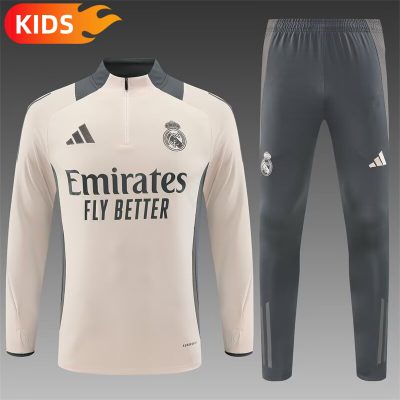 2024/2025 Real Madrid Half-Pull Training Wear Apricot Football Shirt Kids Size