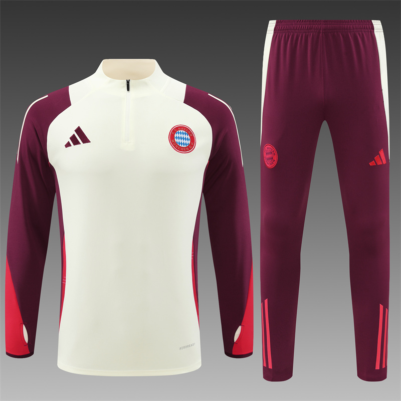 ab21c485c26a7b9691897eed95e51d33 2024/2025 Bayern Munchen Half-Pull Training Wear Beige Football Shirt