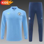 2024/2025 Manchester City Half-Pull Training Wear Light Blue Football Shirt Kids Size