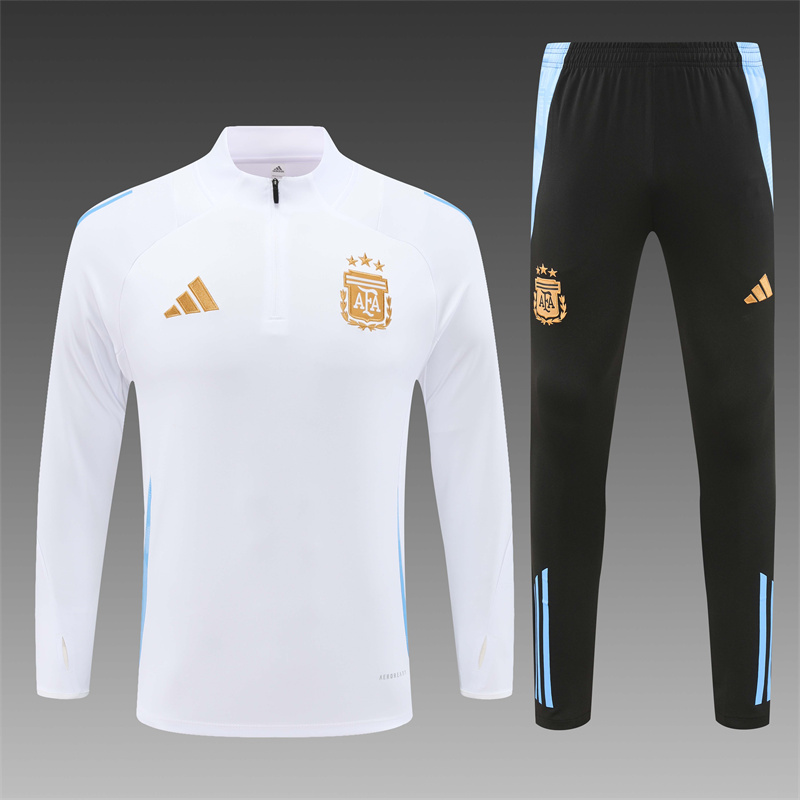 2024/2025 Argentina Half-Pull Training Wear White Football Shirt