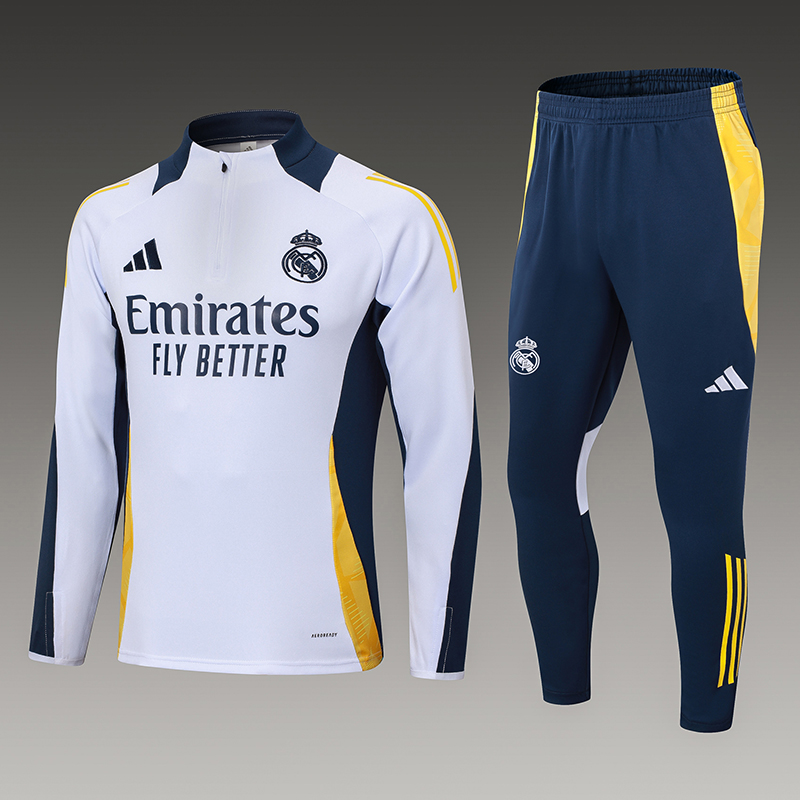 2024/2025 Real Madrid Half-Pull Training Wear White Football Shirt