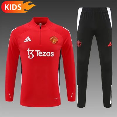 2024/2025 Manchester United Half-Pull Training Wear Red Football Shirt Kids Size