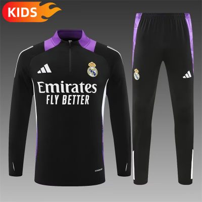 2024/2025 Real Madrid Half-Pull Training Wear Black Football Shirt Kids Size