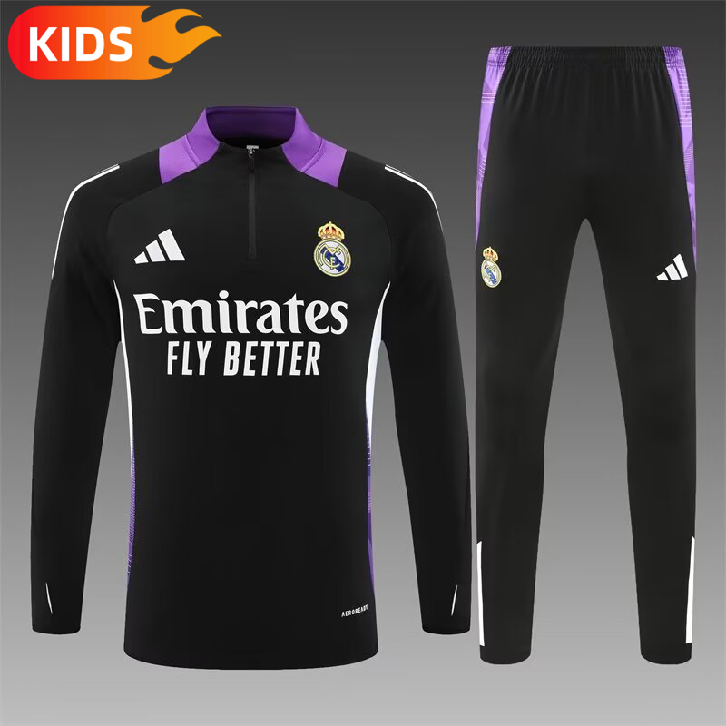 d33c324f459b6043dc8542a5928ae58d 2024/2025 Real Madrid Half-Pull Training Wear Black Football Shirt Kids Size