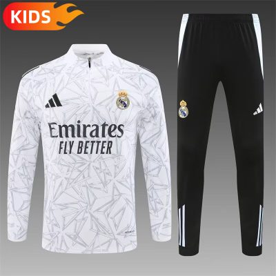 2024/2025 Real Madrid Half-Pull Training Wear White Football Shirt Kids Size