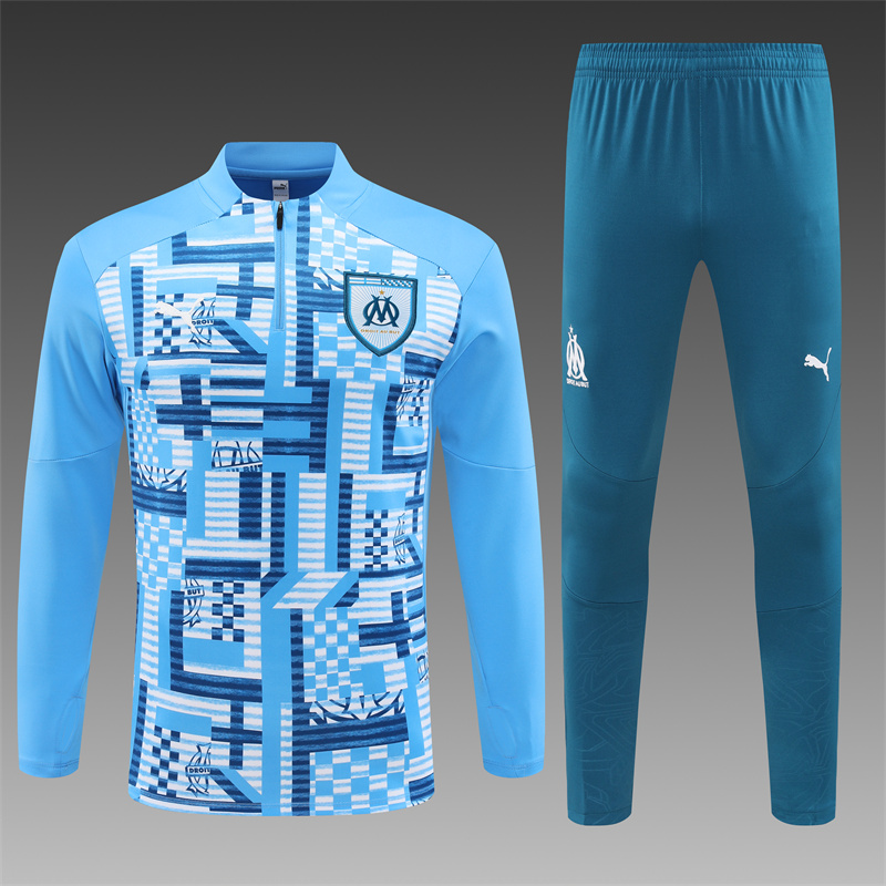 2024/2025 Olympique Marseille Half-Pull Training Wear Light Blue Football Shirt
