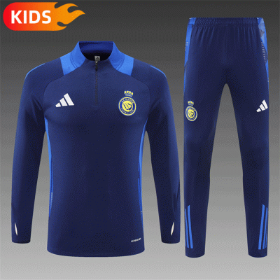 2024/2025 Al-Nassr Half-Pull Training Wear Royal Blue Football Shirt Kids Size