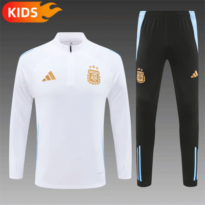 2024/2025 Argentina Half-Pull Training Wear White Football Shirt Kids Size