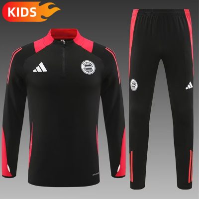 2024/2025 Bayern Munchen Half-Pull Training Wear Black Football Shirt Kids Size