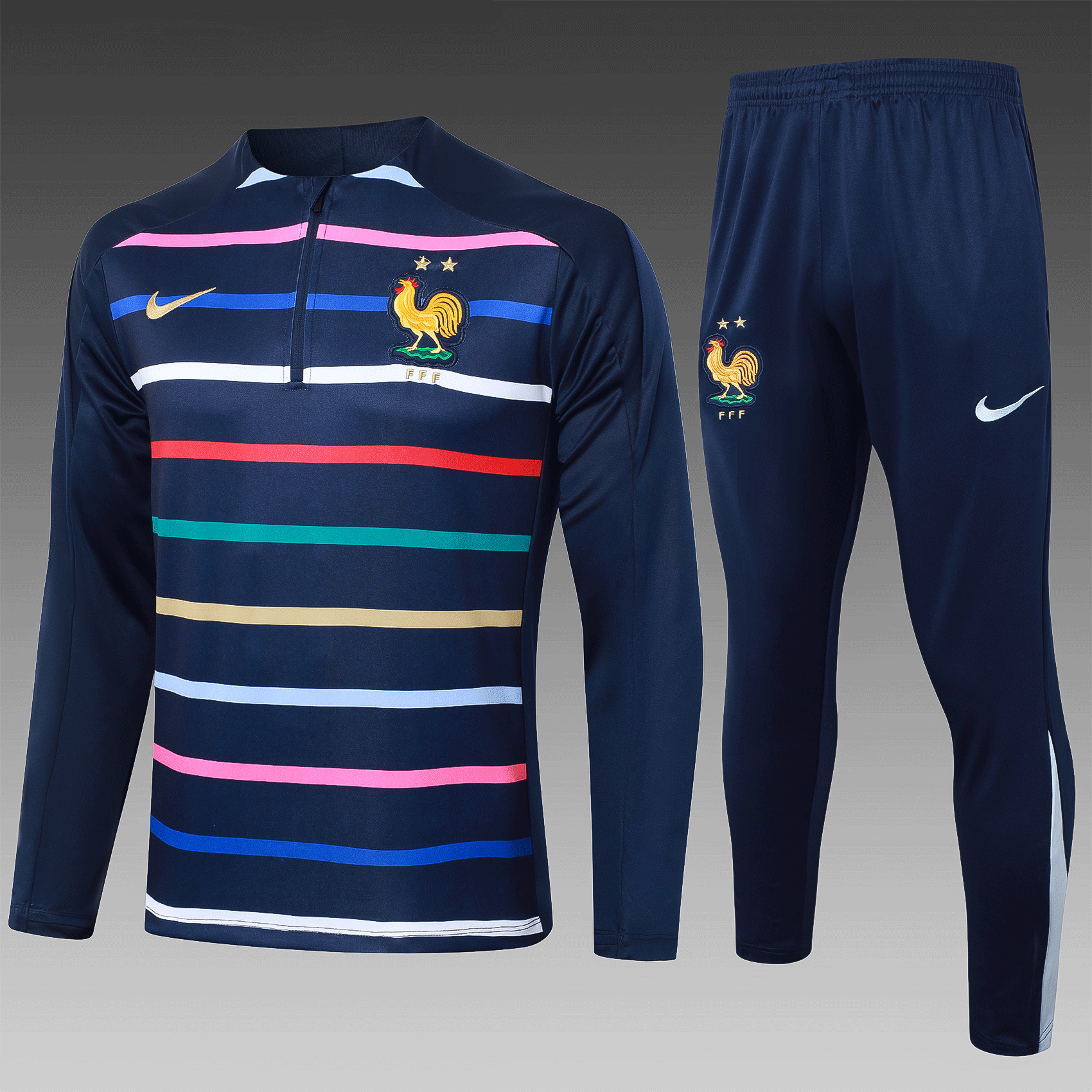 2024/2025 France Half-Pull Training Wear Royal Blue Stripes Football Shirt