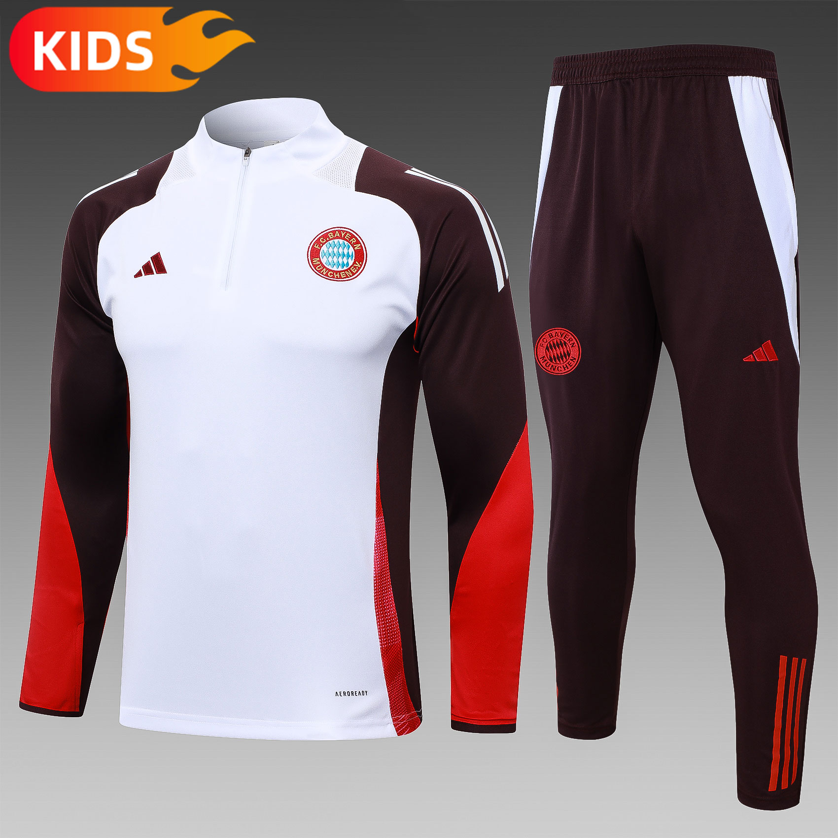 2024/2025 Bayern Munchen Half-Pull Training Wear White Football Shirt Kids Size