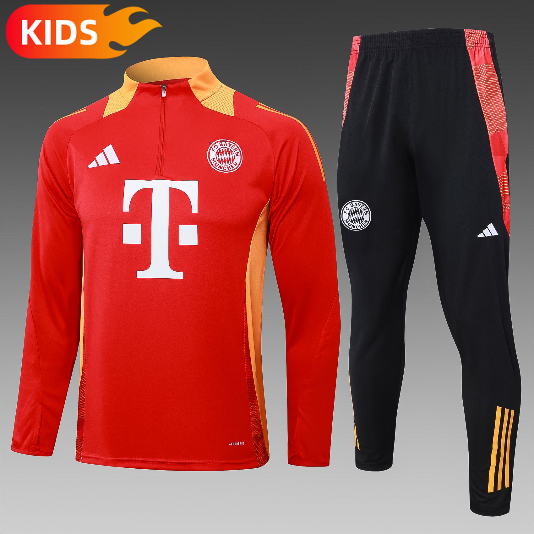 2024/2025 Bayern Munchen Half-Pull Training Wear Red Football Shirt Kids Size
