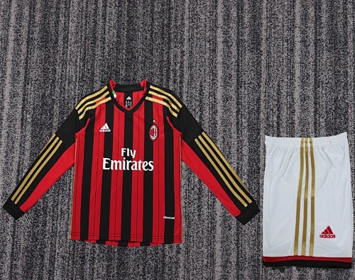 2013/2014 Retro Long Sleeve AC Milan Home Football Shirt Kids Size 1:1 Thai Quality