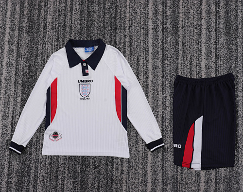 1998 Retro Long Sleeve England Home Football Shirt Kids Size 1:1 Thai Quality