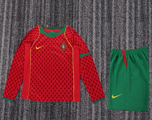 2004 Retro Long Sleeve Portugal Home Football Shirt Kids Size 1:1 Thai Quality