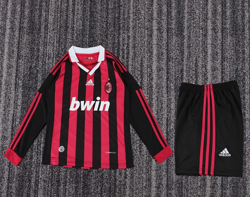 2009/2010 Retro Long Sleeve AC Milan Home Football Shirt Kids Size 1:1 Thai Quality