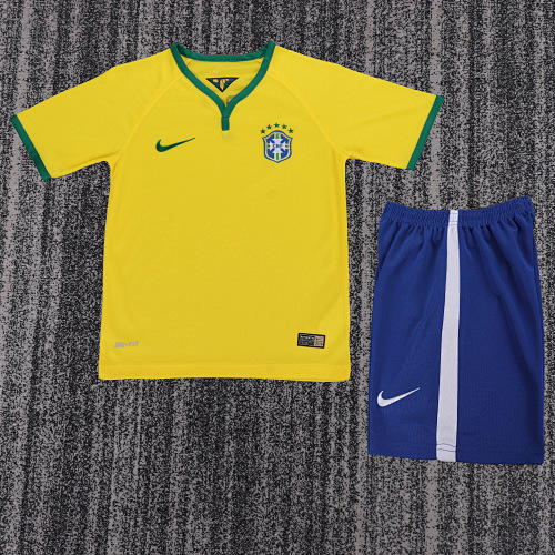 2014 Retro Brazil Home Football Shirt Kids Size 1:1 Thai Quality