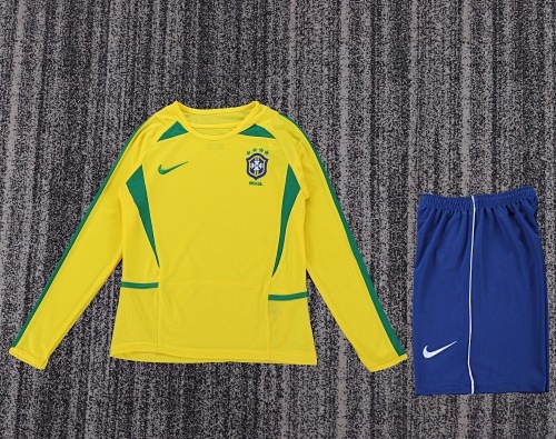 2002 Retro Long Sleeve Brazil Home Football Shirt Kids Size 1:1 Thai Quality